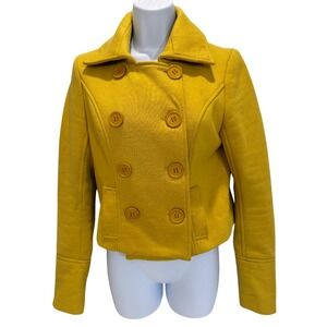 Vintage Y2K Cropped Military Coat Womens S Yellow Double Breasted Peacoat